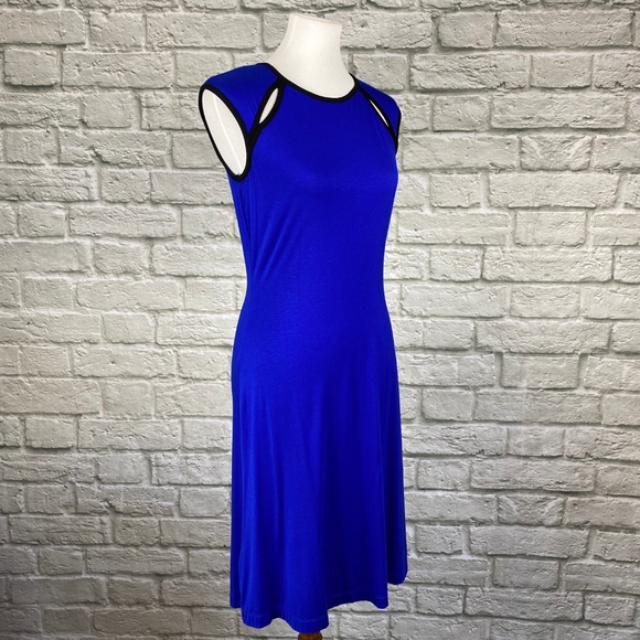 Calvin Klein Cobalt Blue Vegan Leather Trim Dress - Picture 4 of 6